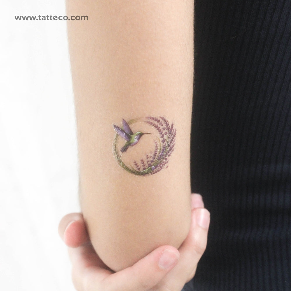 Watercolor Hummingbird And Lavender Temporary Tattoo - Set of 3