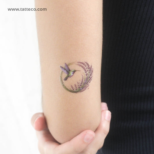 Watercolor Hummingbird And Lavender Temporary Tattoo - Set of 3
