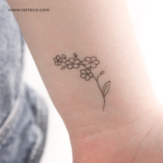 Tatuaje temporal de nomeolvides de línea fina - Juego de 3