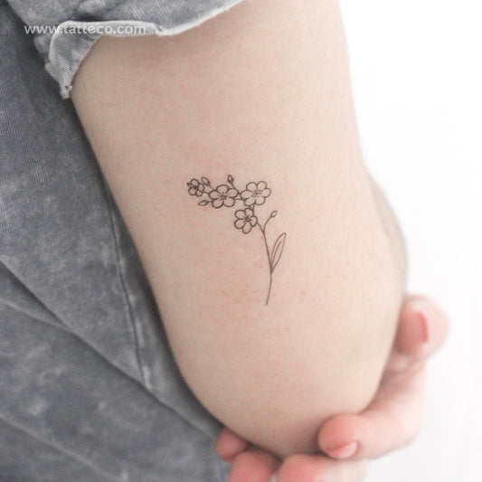 Tatuaje temporal de nomeolvides de línea fina - Juego de 3