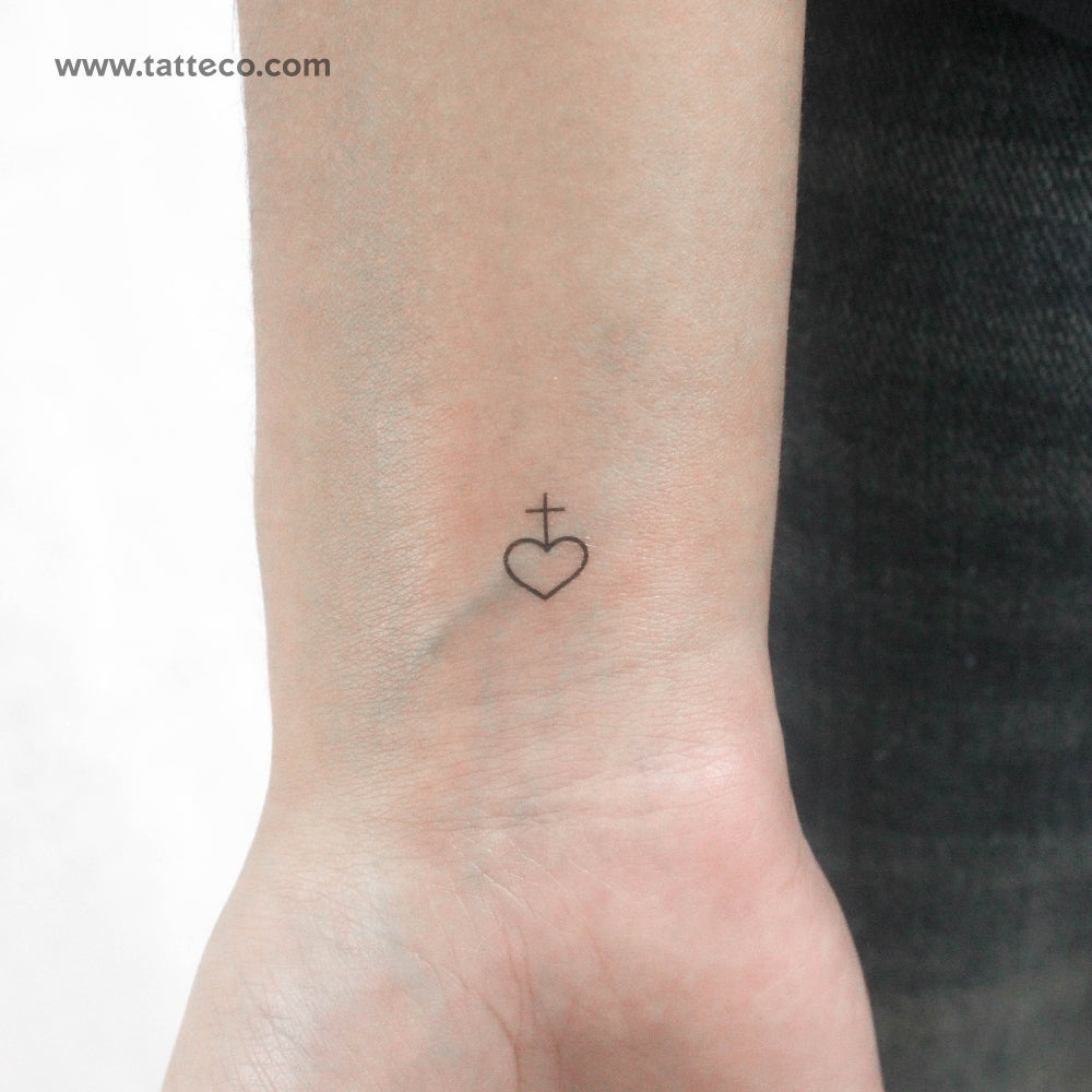 Tiny Heart And Cross Temporary Tattoo - Set of 3