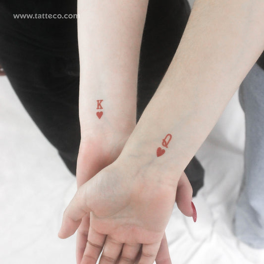 Tatuaje temporal a juego de la Reina y el Rey de Corazones - Set de 3+3