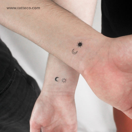 Tatuajes temporales de pareja de Sol y Luna a juego - Set de 3+3