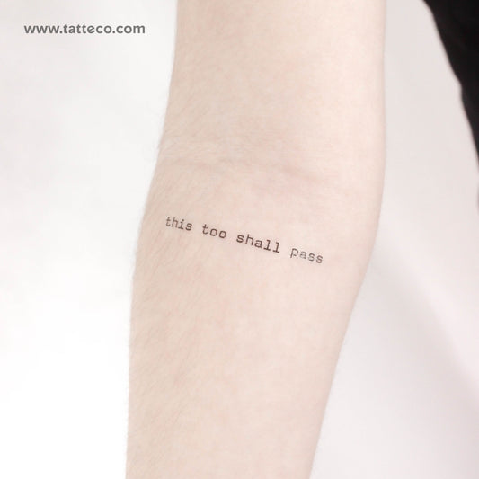 Tatuaje temporal "Esto también pasará", fuente de máquina de escribir antigua (juego de 3)