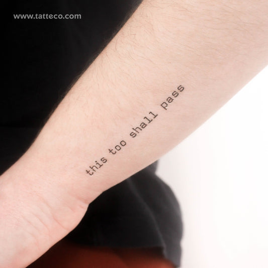 Tatuaje temporal "Esto también pasará", fuente de máquina de escribir antigua (juego de 3)