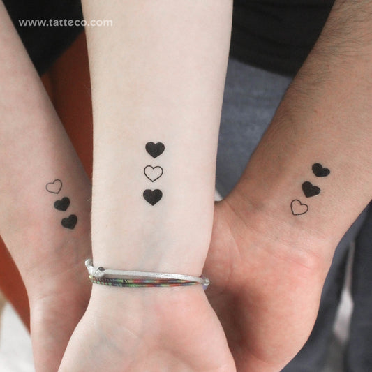 Tatuaje temporal de corazones a juego para mejores amigas (juego de 3x3)