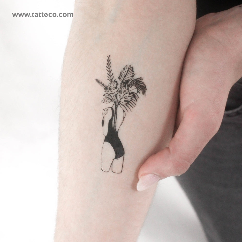 Flower Head Woman Temporary Tattoo - Set of 3