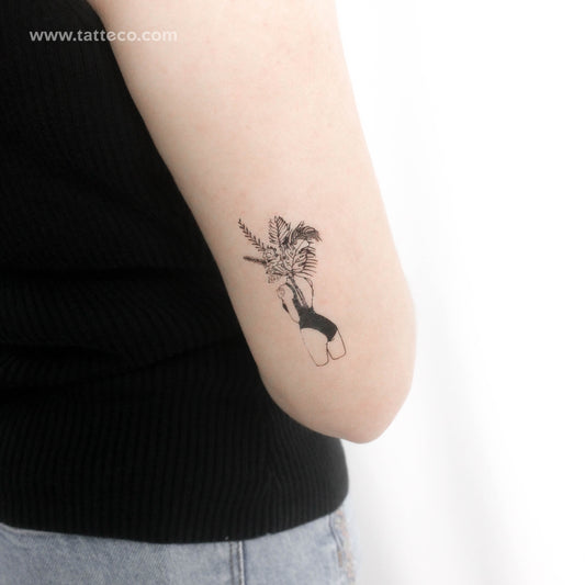 Flower Head Woman Temporary Tattoo - Set of 3