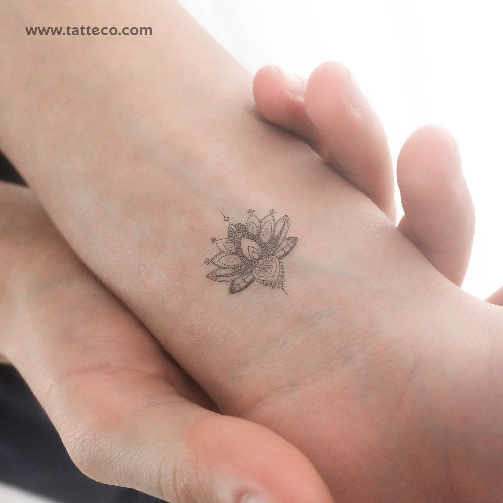 Small Sacred Lotus Flower Temporary Tattoo - Set of 3