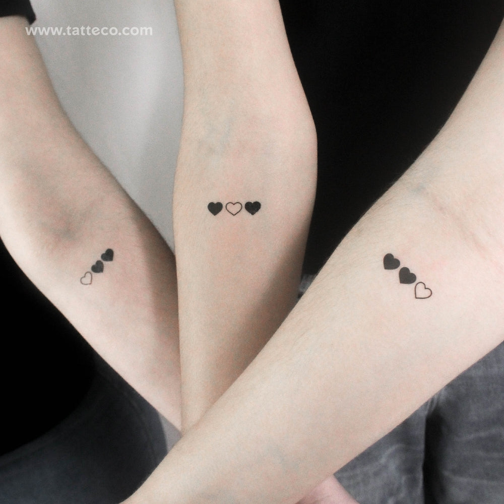 Matching Hearts Temporary Tattoo - Set of 3x3
