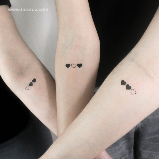 Tatuaje temporal de corazones a juego (juego de 3x3)