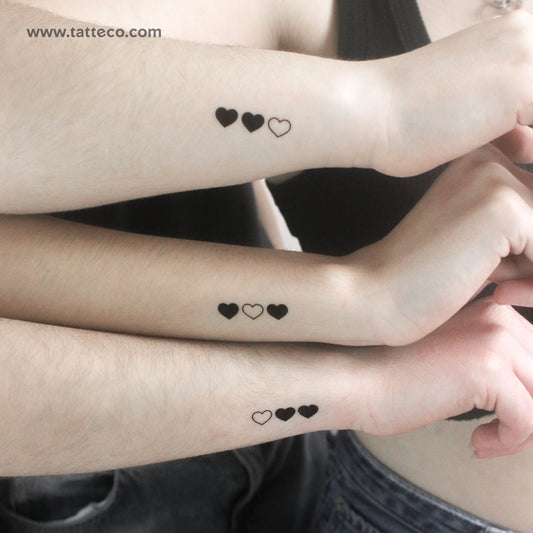 Tatuaje temporal de corazones a juego (juego de 3x3)
