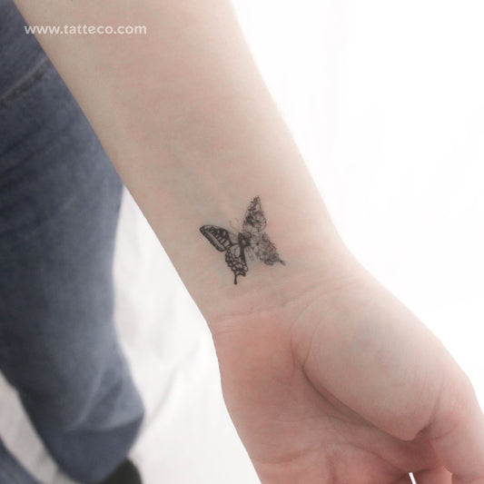 Tatuaje temporal pequeño de media flor y media mariposa (juego de 3)