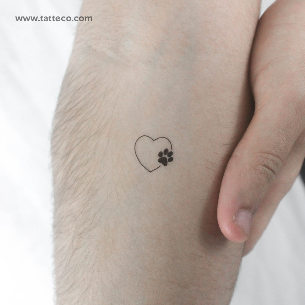 Heart and Paw Print Temporary Tattoo - Set of 3