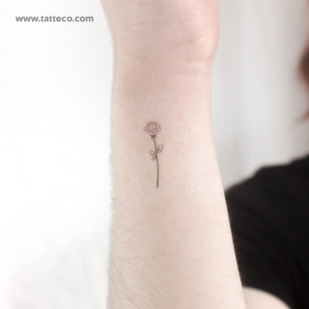 Small Fine Line Rose Temporary Tattoo - Set of 3