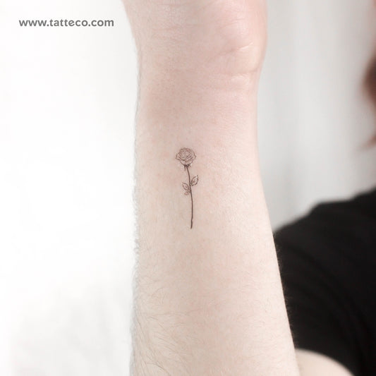 Tatuaje temporal de rosa de línea fina pequeña - Juego de 3