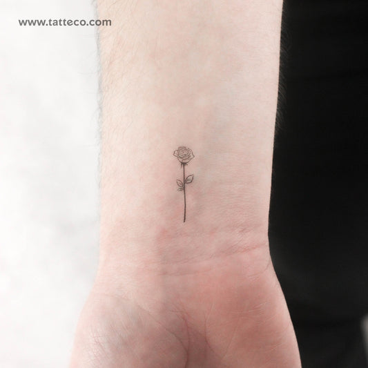 Tatuaje temporal de rosa de línea fina pequeña - Juego de 3
