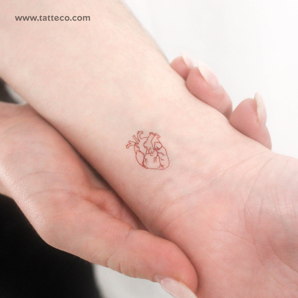 Small Red Anatomical Heart Temporary Tattoo - Set of 3
