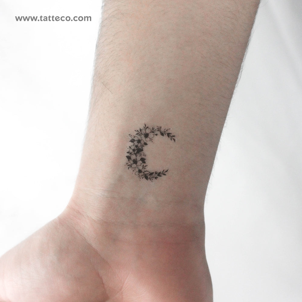 Small Flower Crescent Temporary Tattoo - Set of 3