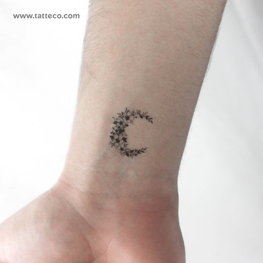 Tatuaje temporal de media luna con flor pequeña - Juego de 3