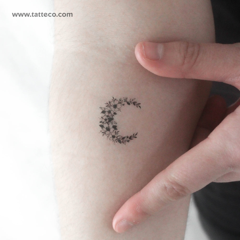 Small Flower Crescent Temporary Tattoo - Set of 3
