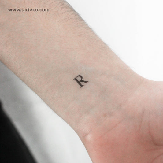 R Serif Capital Letter Temporary Tattoo - Set of 3