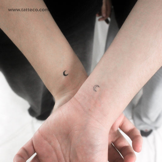 Small Matching Crescent Moon Temporary Tattoos - Set of 3+3