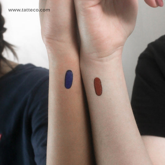 Tatuajes temporales de pastillas azules y rojas a juego (juego de 3)