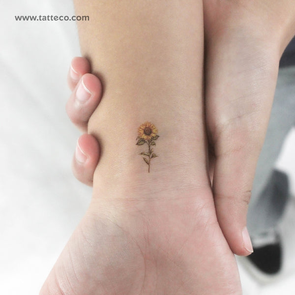 Small Watercolor Sunflower Temporary Tattoo - Set of 3