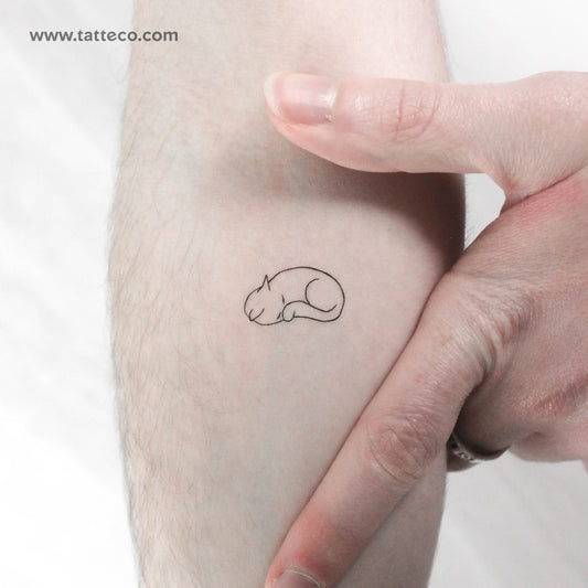 Fine Line Sleeping Cat Temporary Tattoo - Set of 3
