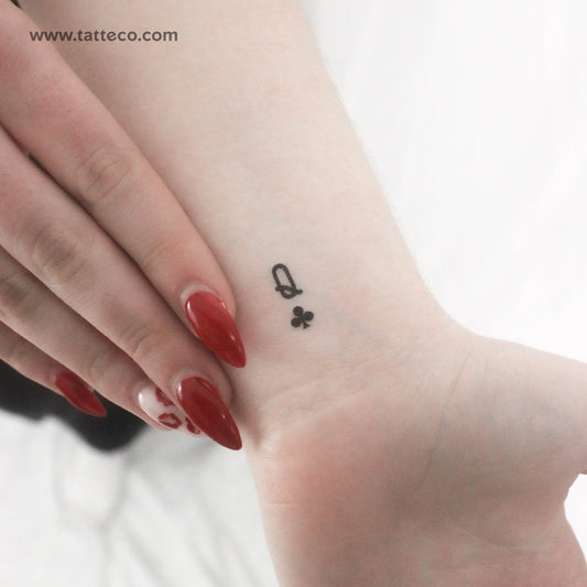 Tatuaje temporal pequeño de la Reina de Tréboles - Juego de 3