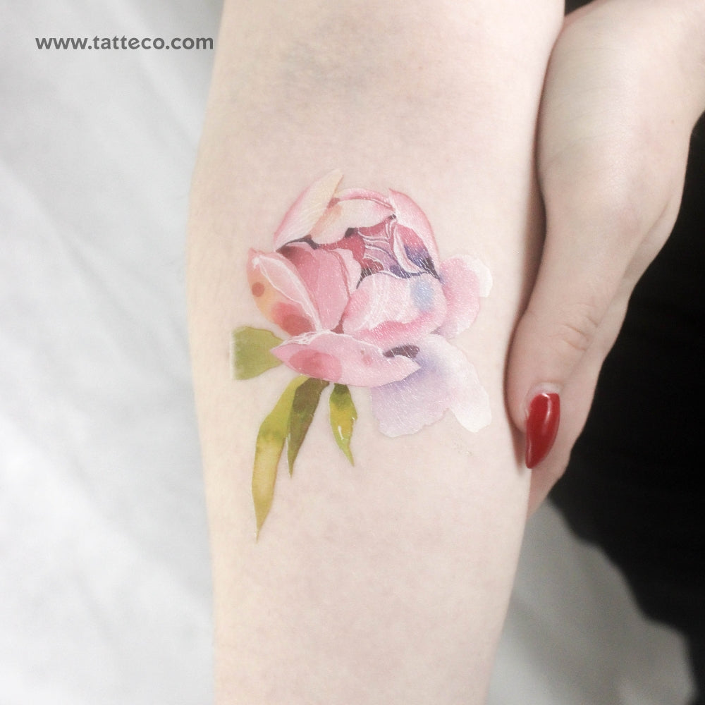 Tatuaje temporal de peonía rosa claro de Ann Lilya (juego de 3)