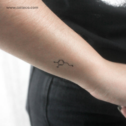 Tatuaje temporal pequeño de la estructura química de la dopamina (juego de 3)