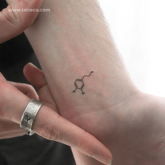 Tatuaje temporal pequeño de la estructura química de la dopamina (juego de 3)