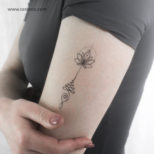 Tatuaje temporal minimalista de loto Unalome (juego de 3)