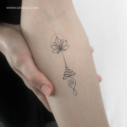 Tatuaje temporal minimalista de loto Unalome (juego de 3)