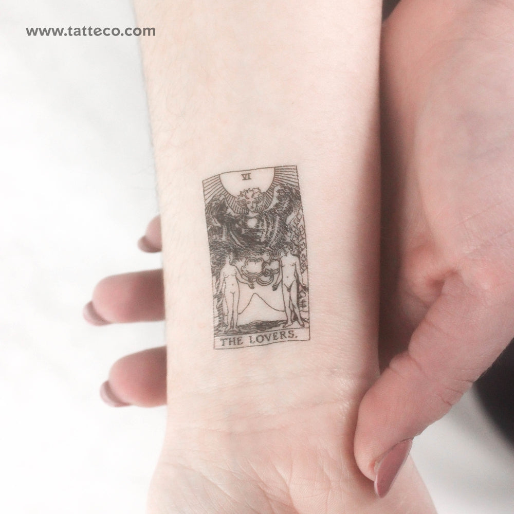 Tatuaje temporal pequeño de la carta del Tarot de los Enamorados (juego de 3)