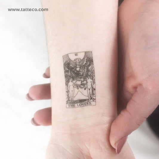 Tatuaje temporal pequeño de la carta del Tarot de los Enamorados (juego de 3)