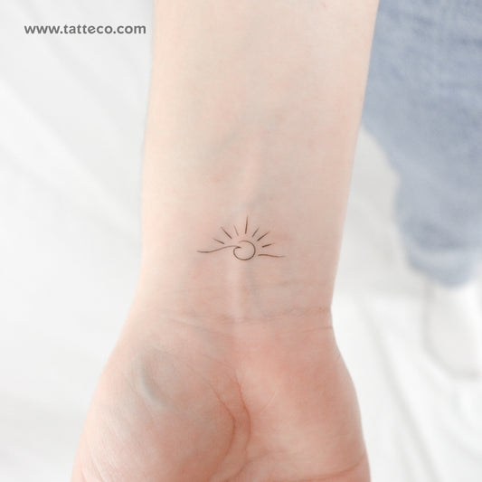 Tatuaje temporal de olas pequeñas al atardecer (juego de 3)
