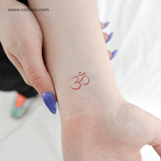 Red Ink Om Temporary Tattoo - Set of 3