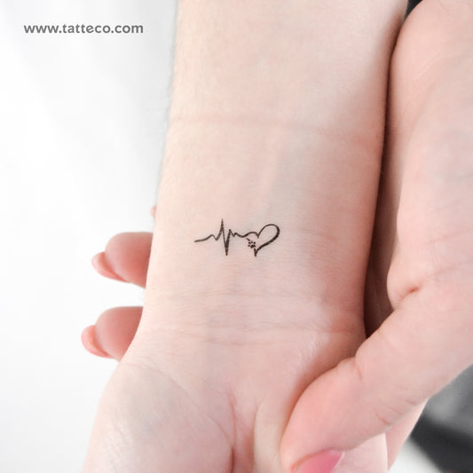 Tatuaje temporal de latido de corazón con huella de pata - Juego de 3