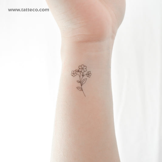 Tatuaje temporal de nomeolvides de líneas finas (juego de 3)