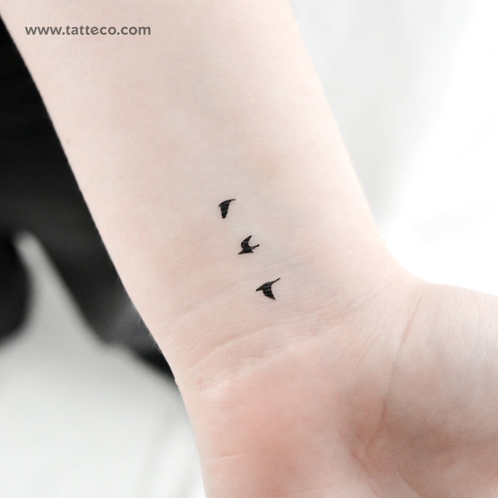 Three Tiny Flying Birds Temporary Tattoo - Set of 3