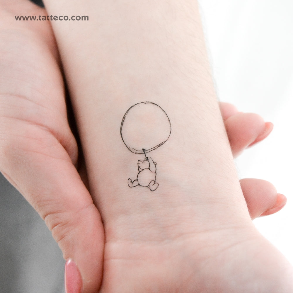 Tatuaje temporal clásico de Winnie the Pooh y globo (juego de 3)