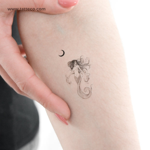 Mermaid And Half Moon Temporary Tattoo - Set of 3