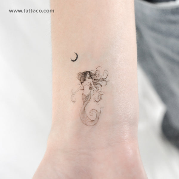 Mermaid And Half Moon Temporary Tattoo - Set of 3