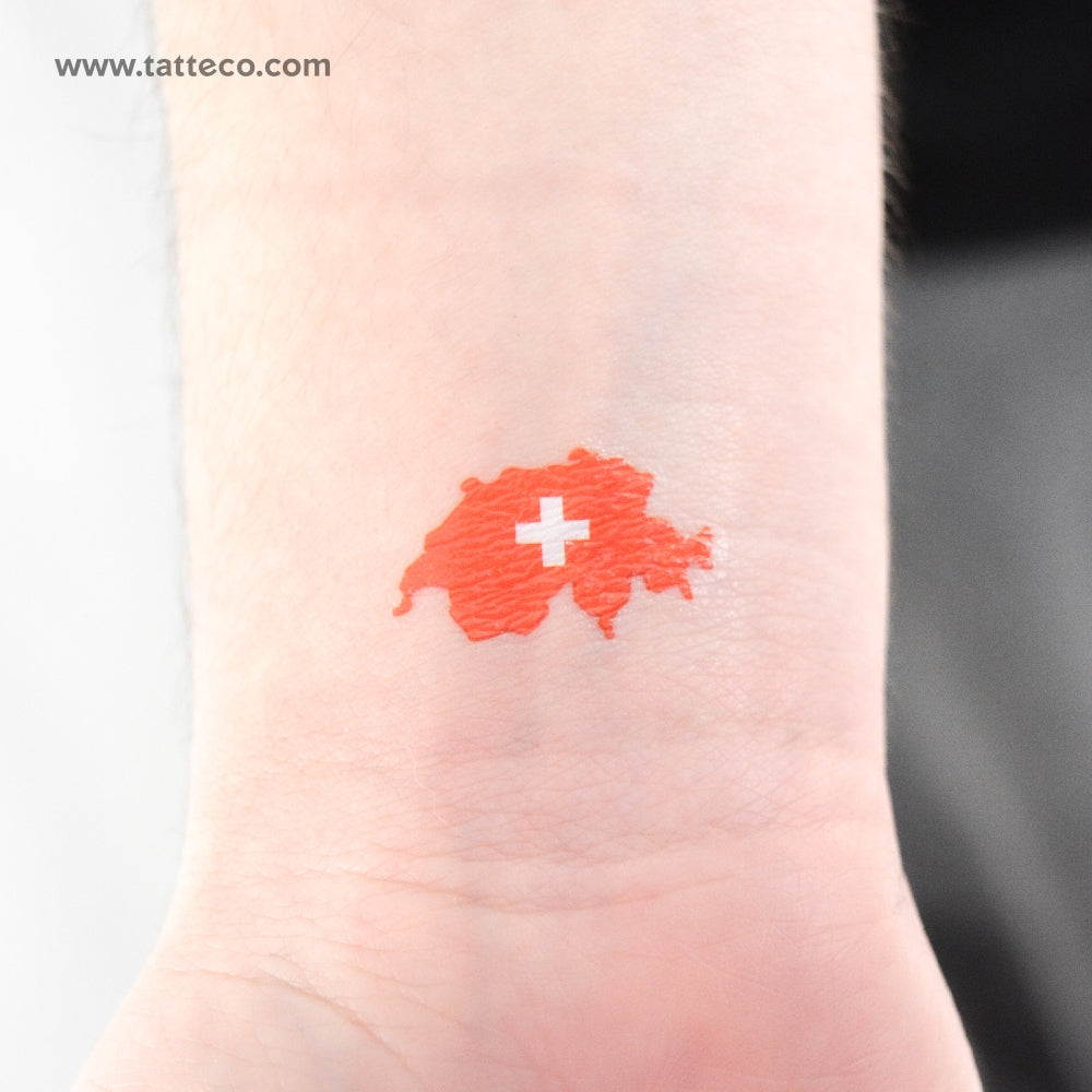 Switzerland Flag Map Temporary Tattoo - Set of 3