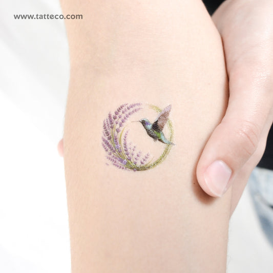 Tatuaje temporal de acuarela de colibrí y lavanda (juego de 3)
