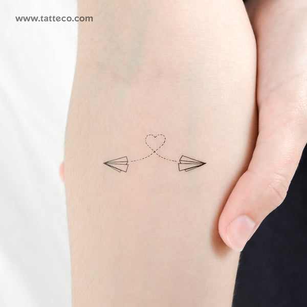 Two Paper Airplane Flying Temporary Tattoo - Set of 3