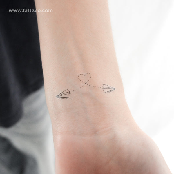 Two Paper Airplane Flying Temporary Tattoo - Set of 3